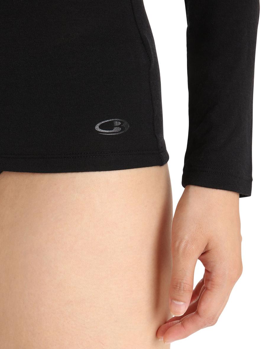 Women's Icebreaker Merino Siren Long Sleeve Sweetheart Top Underwear Black | CA 1256ILHS